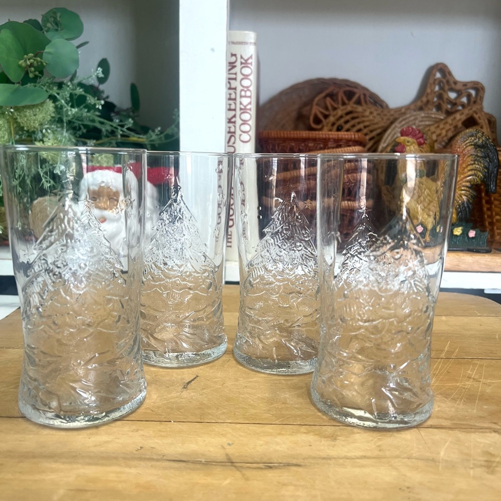 Christmas glass tumblers Luminarc holly tree glass embossed replacement